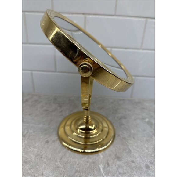 Vintage 10” Brass Standing Two Sided Regular & Magnifying Swivel Mirror. - Picture 2 of 7